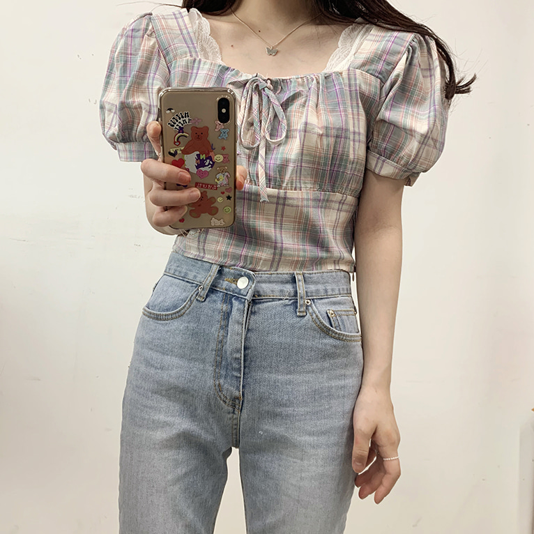 플롯체크 blouse (3color)